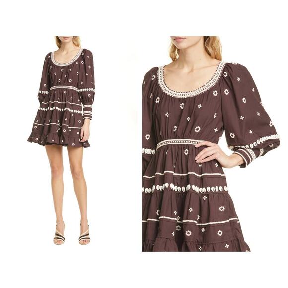 NWT ULLA JOHNSON Adama Beaded Long Sleeve Minidress Size 4 - Picture 1 of 9